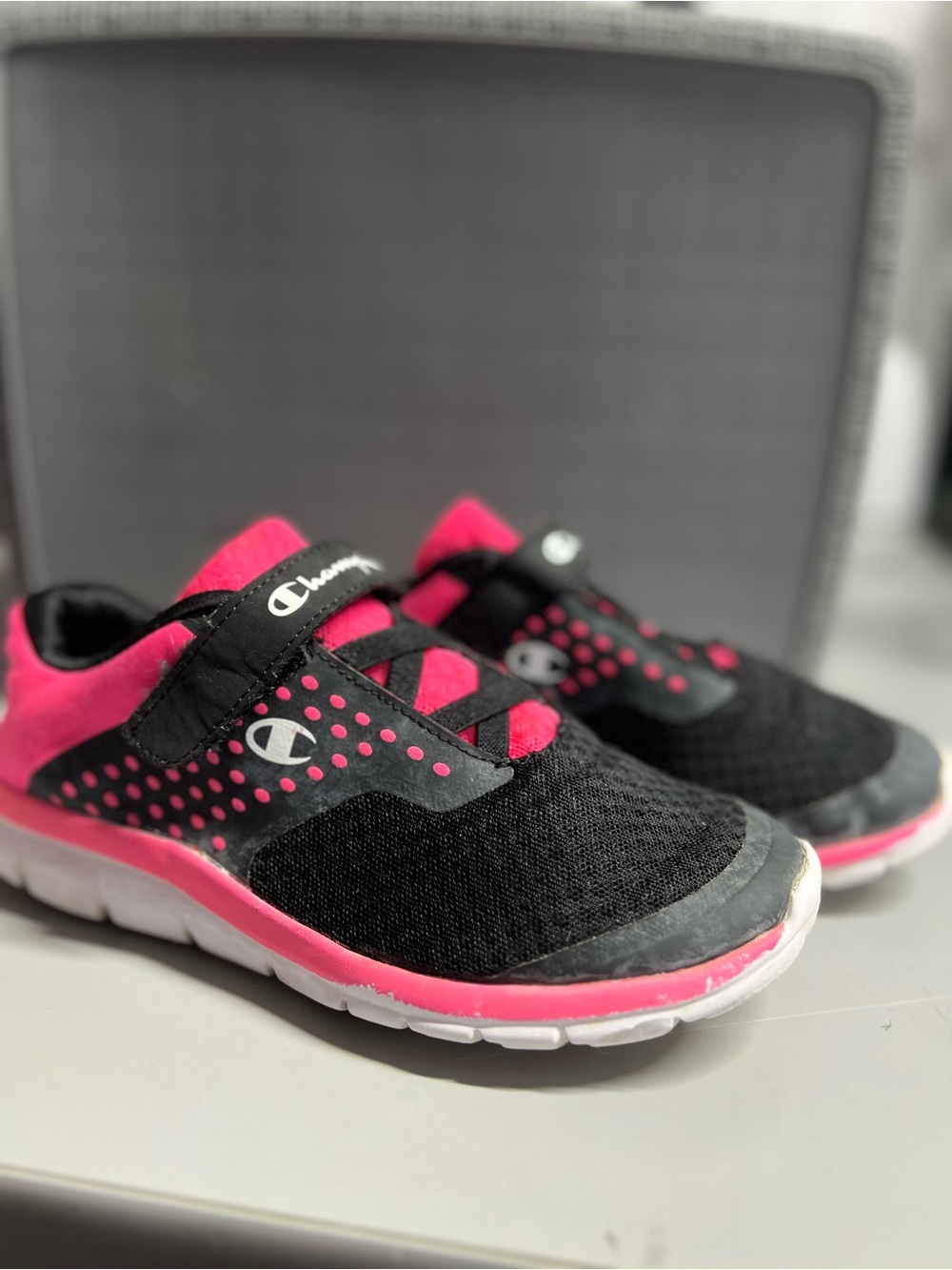 Champion Kids Black and Hot Pink Slip-On Sneakers